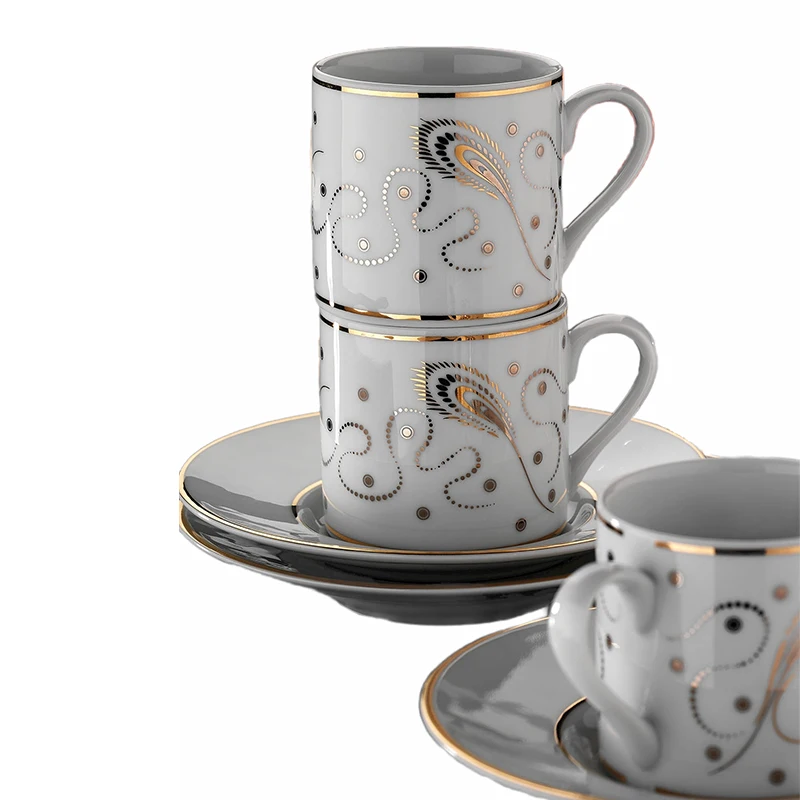 

Kutahya Porcelain Dream 7050 Pattern 6 Person Coffee Cup Set Turkish Coffee Espresso Made in Turkey %100 Original