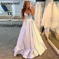 loveweiwei a line v neck prom dress spaghetti strap female dress court train party dress for wedding backless celebrity dresses