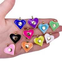 5pcs synthesis enamel heart pendant charms metal brass 14k gold filled 15x20mm accessories for making pendant decorations