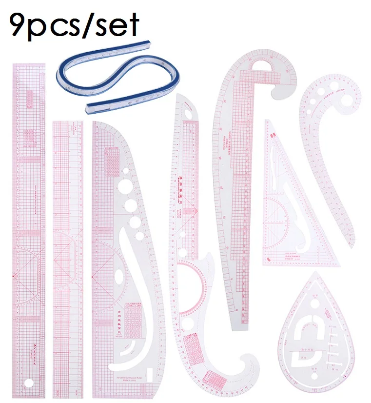 9pcs 13 шт./компл. Многофункциональный пошив по индивидуальному заказу линейки Костюмы одежда линейки для отрезки образцов линейка данные критерии Пластик разноцветная линейка - Цвет: 9pcs