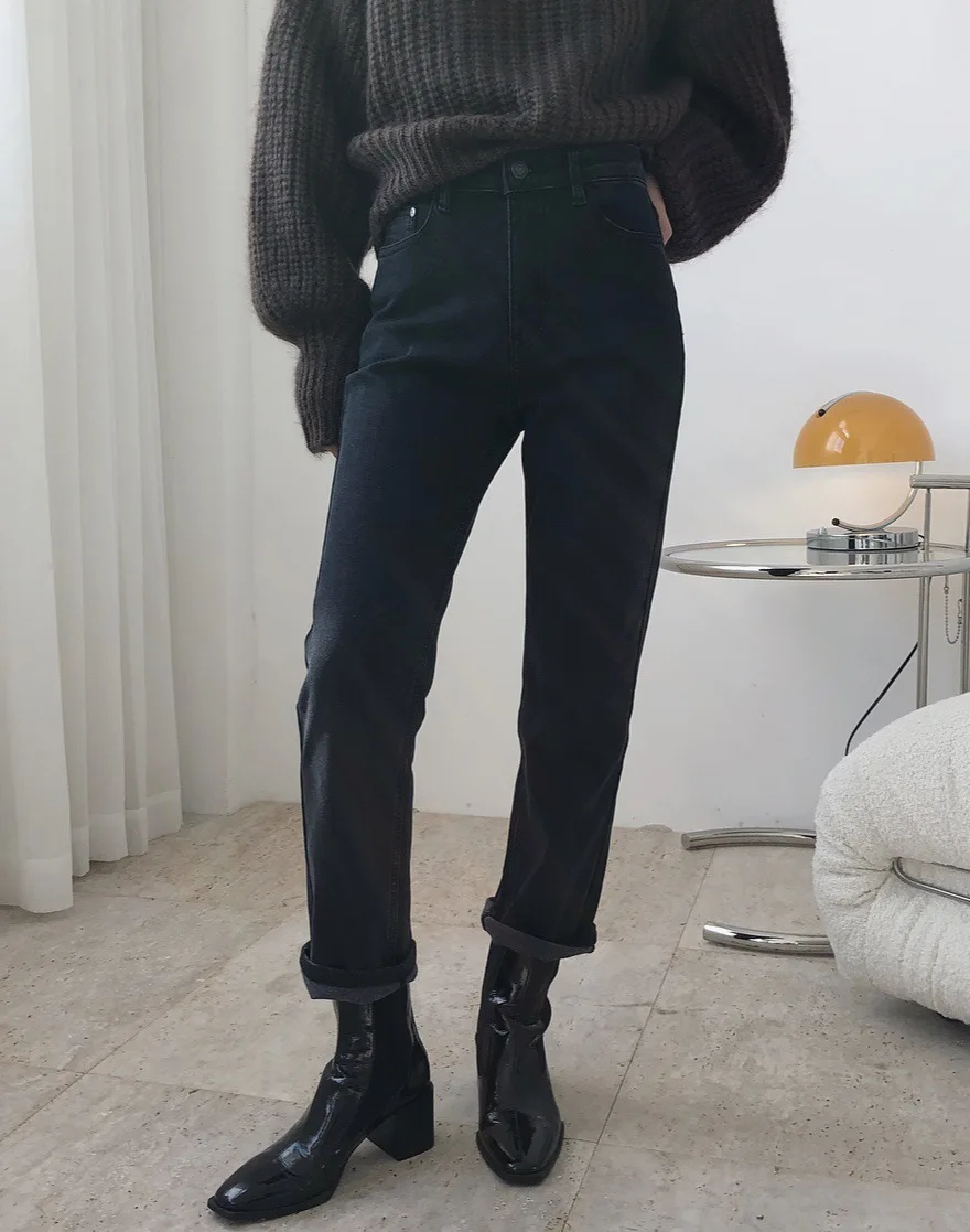 woman straight black warm jeans