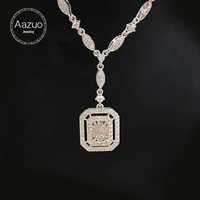 aazuo fine jewelry 18k pure white gold natrual diamond geometry square bank necklace with chain 45cm gift for woman senior party