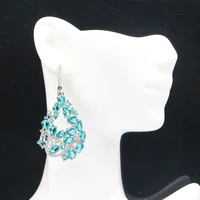 55x25mm big european design 10g rich blue aquamarine pink kunzite cz women dating daily wear silver earrings