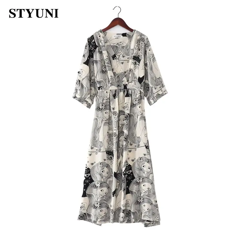 Женское винтажное шифоновое платье элегантное свободное с принтом масла и