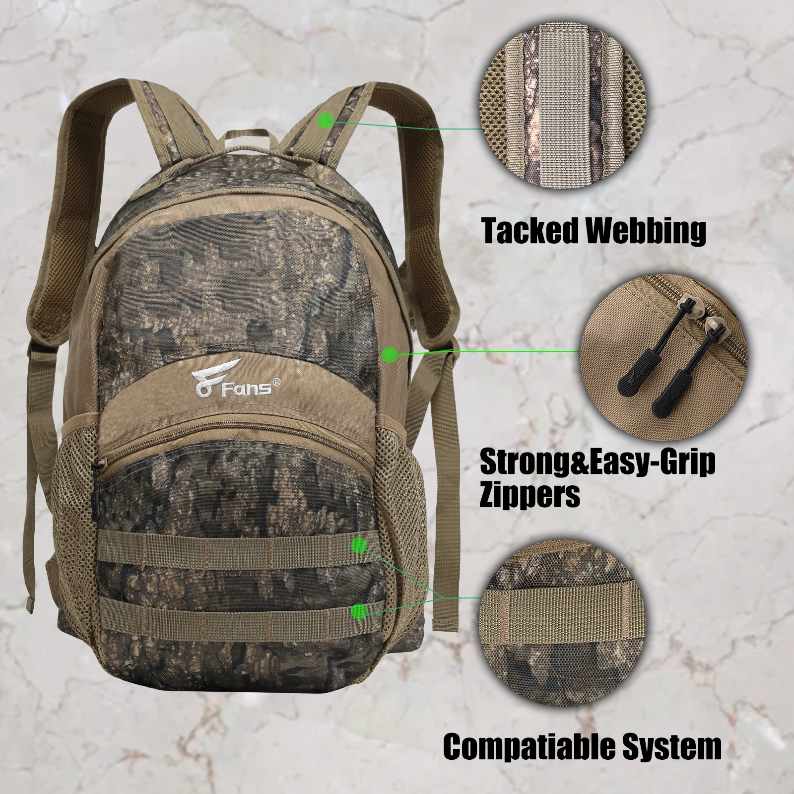 8Fans Hunting Backpack, Realtree Timber Camo Hunting Bag Durable Large Capacity Hunting Pack for Hunting Hiking Camp enlarge