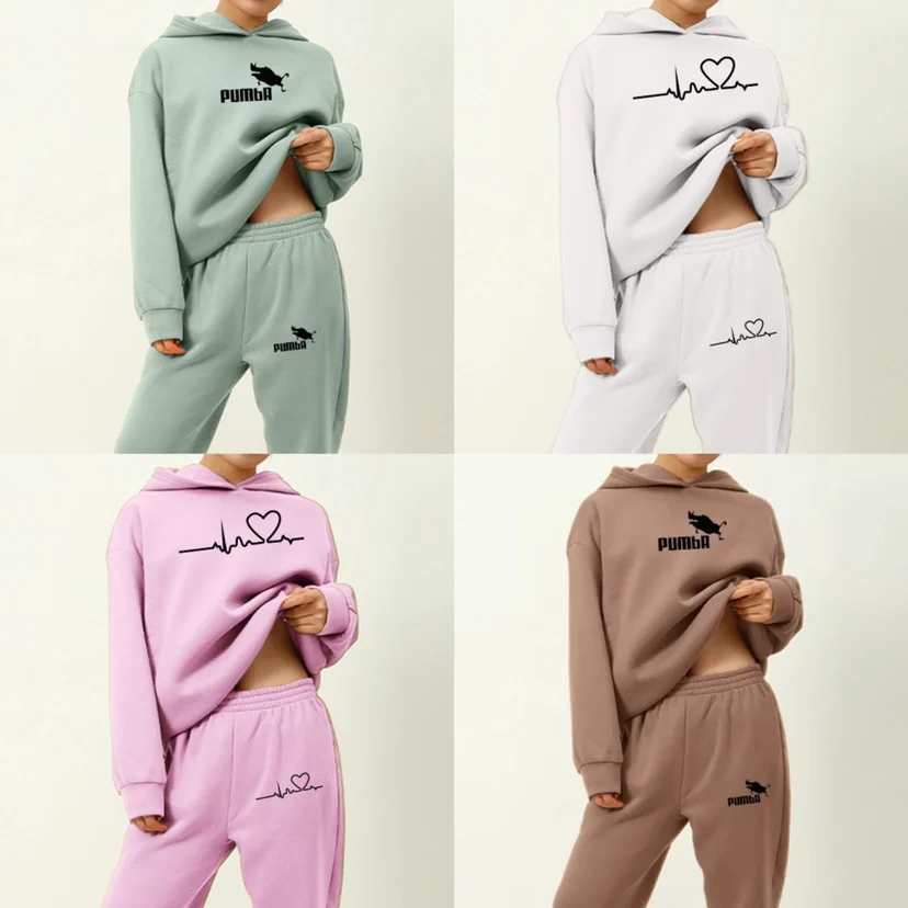 

Sweatshirts and Long Pant Fashion 2 Pieces Sets Sweatshirt Tracksuit Women Elegant Solid Suits Warm Hoodie Oversized New