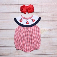 independence day new styles red lattice sailboat national flag one piece clothes for girls newborn infant rompers for 0 3t baby