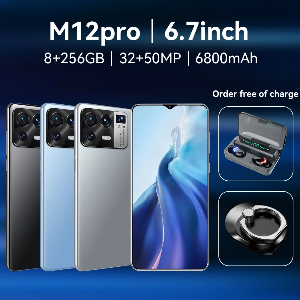 

M12pro 6.7Inch Global Version Android 11.0 Smartphone M12 Pro 16GB+512GB Full Screen 6800mAh Smartphone 32MP+50MP Camera