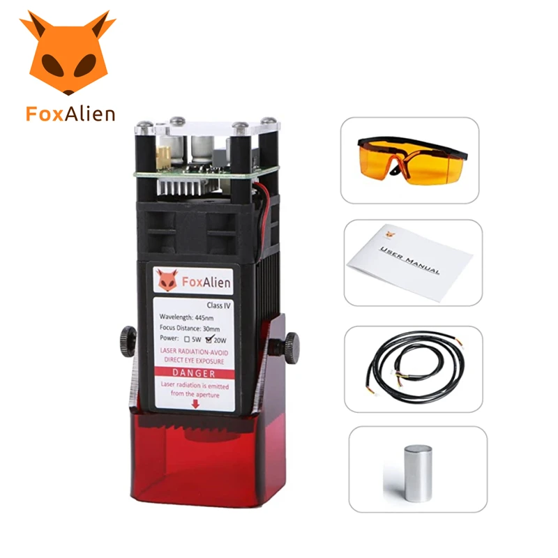 FoxAlien FA20W Набор для гравировки синего лазера с фиксированным фокусом дерева