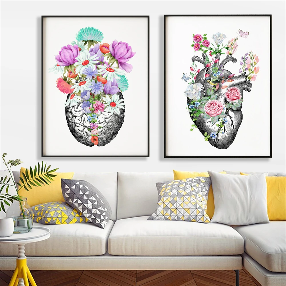 

Medical Anatomy Art Prints Canvas Painting Human Anatomical Heart Print Large Floral Artwork Poster Medical Office Wall Decor