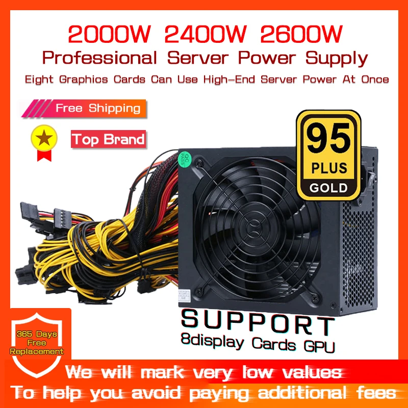 2000W 2400W 2600W 180V 260V блок питания ATX ETH майнинга биткоинов Питание 95% эффективность