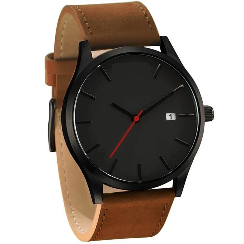 black khaki Новинка, деловые кварцевые часы, мужские спортивные военные часы, мужские кожаные Наручные часы, часы с полным календарем - Цвет: black khaki
