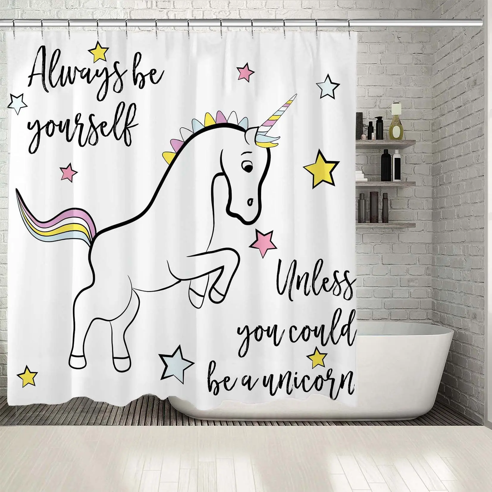 Занавеска для душа счастливый ребенок единорог с красочными звездами