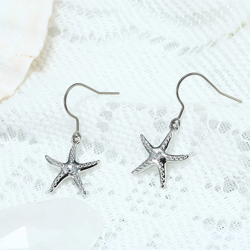 

Drop Earrings Cubic Zirconia Starfish Pure Titanium Earring Hook for Sensitive Ear Jewelry Gifts for Girls Women Teen Starfish L