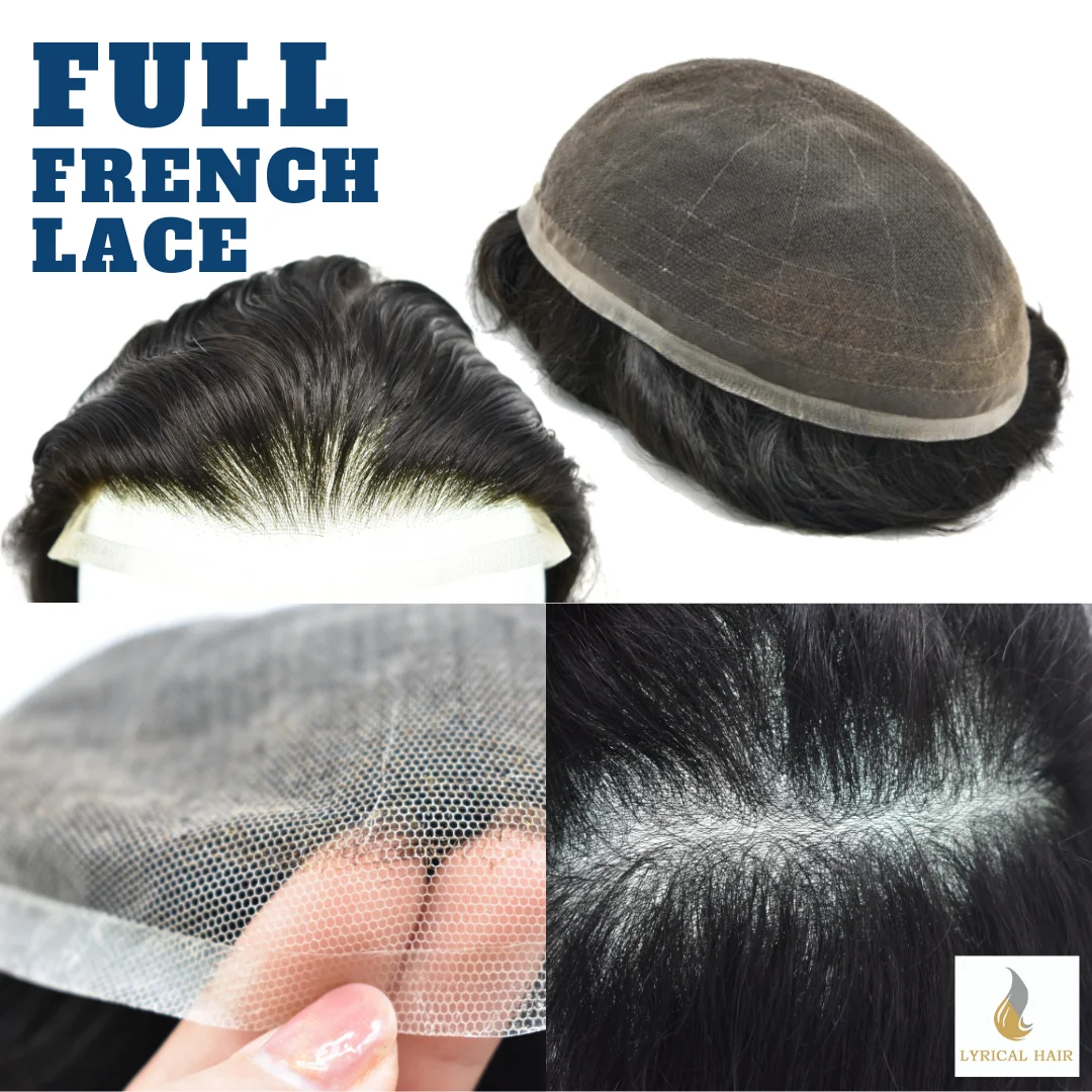 TOUPEE полный французский кружевной мужской парик прозрачный естественный система