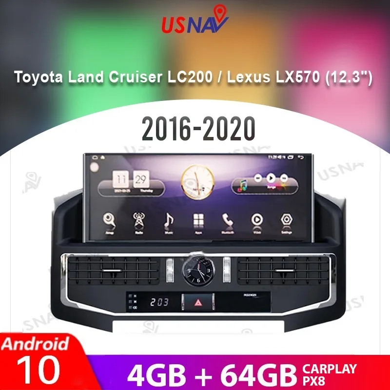 

USNAV 12.3" Android 10 For Toyota Land Cruiser LC200 / Lexus LX570 2016-2020 Car DVD Player GPS Navigation Car Video Radio PX8