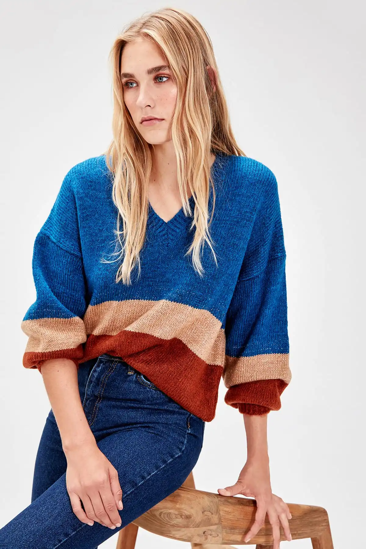 Коричневый трикотажный свитер с рукавами Шароварами и люрексом TWOAW20ZA0040| |