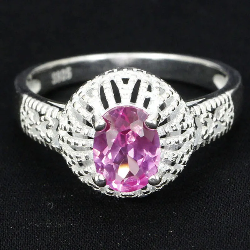 

12x12mm Jazaz 3.0g Real Pink Sapphire Red Ruby CZ For Women Engagement Real 925 Solid Sterling Silver Rings