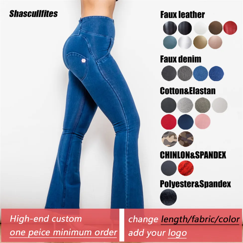 Shascullfites Tailored Women's Casual High Waist Slim Flare Jeans Dark Blue Vintage Wide Leg Flared Denim Jean