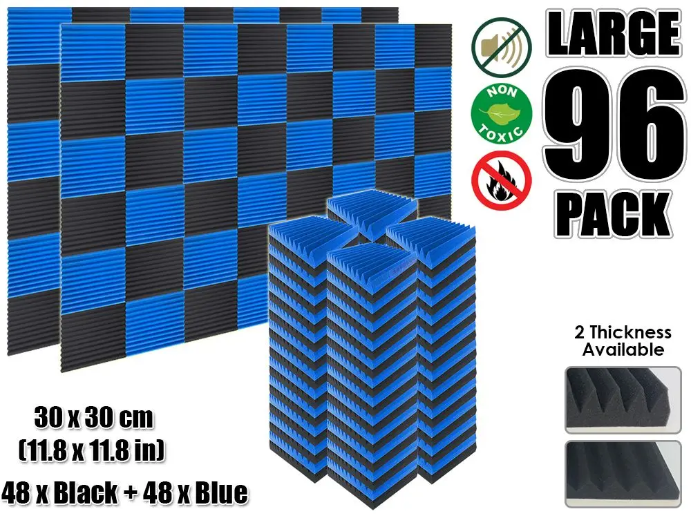 96pcs Blue and Black Arrowzoom мульти-Клин 12T акустическая студия пена плитка Звукопоглощающая Панель 30x30 см(11,8x11,") цвет Combi KK1167 - Цвет: 96pcs Blue and Black