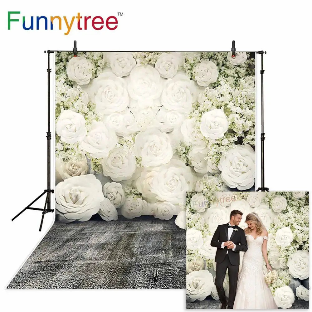 Фотофон Funnytree для фотостудии с белой розой Свадебный винтажный Профессиональный