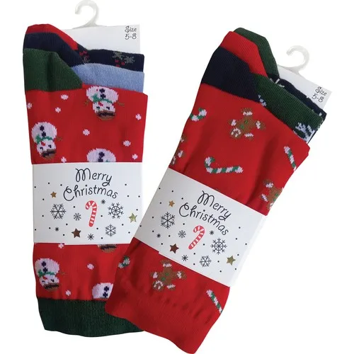 

Unisex 6 Pairs Mixed Christmas Colorful Fun New Year Patterned Cotton Lycra Socket Socks