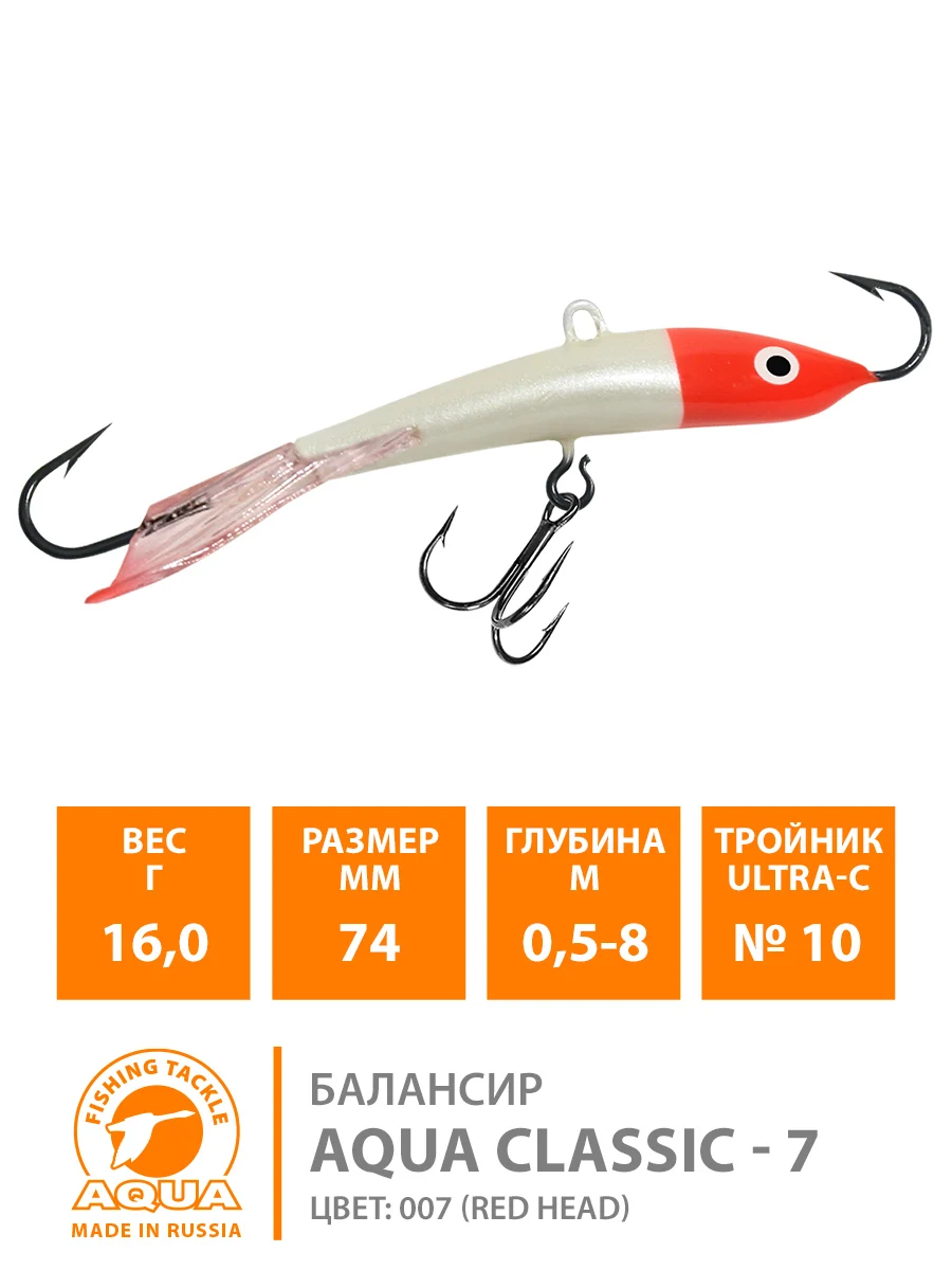 Балансир для зимней рыбалки AQUA CLASSIC-7 вес 16 0g длина 74mm | Спорт и развлечения