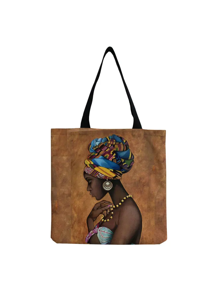 

Pretty Brown Shoulder Bag Afro Female Printed Handbags Fashion Tote Bag Portable Beach Bag High Capacity Shopping Storage Bag