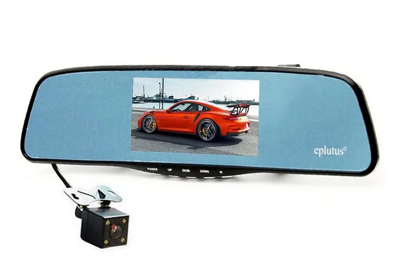 Автомобильный видеорегистратор зеркало с 2 мя камерами и сенсорным экраном Eplutus