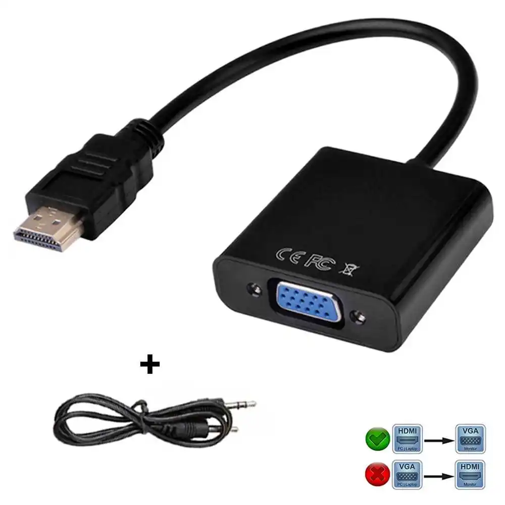 OcioDual HDMI Мужской к VGA Женский адаптер кабель с аудио выходом миниджек 3 5 мм черный