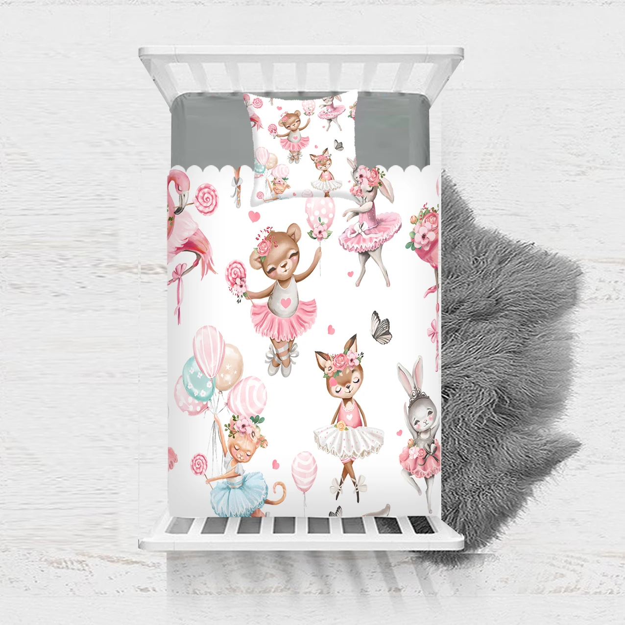 

Else 2 Pcs Pink Blue Balloons Blond Ballerina Moon Girl Print Cotton Satin Single Bedspread Bed Cover Gift Combine Pillow Cover