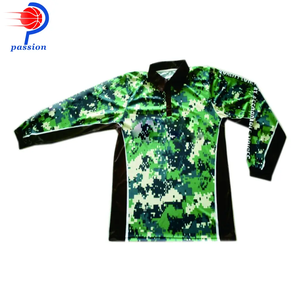 Зеленые камуфляжные рубашки для рыбалки с длинным рукавом и 3 пуговицами