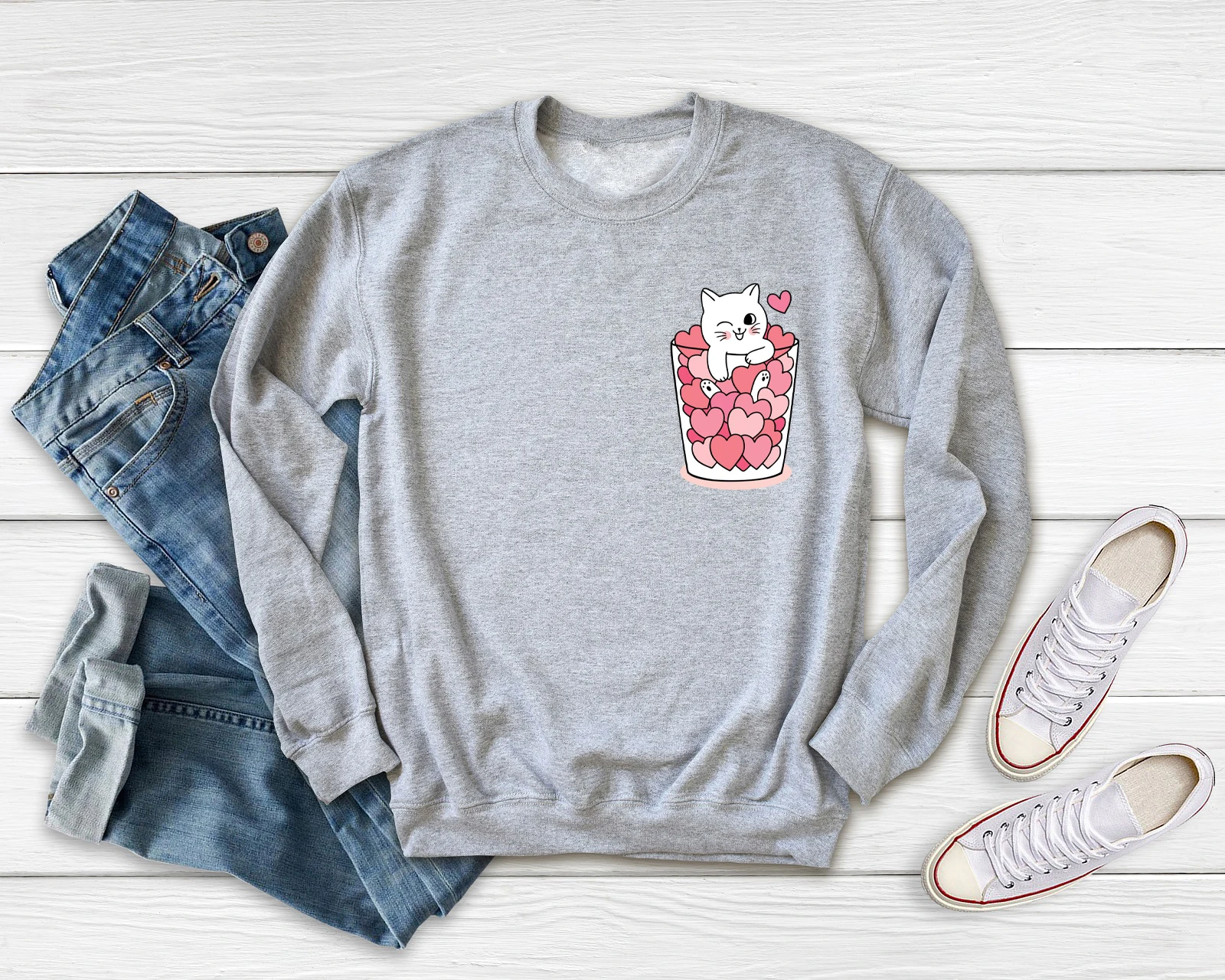 love heart teacup Cat Pocket Women's Sweatshirt lovers Pullover Harajuku style Sweats women Fashion casual Vintage Top | Женская