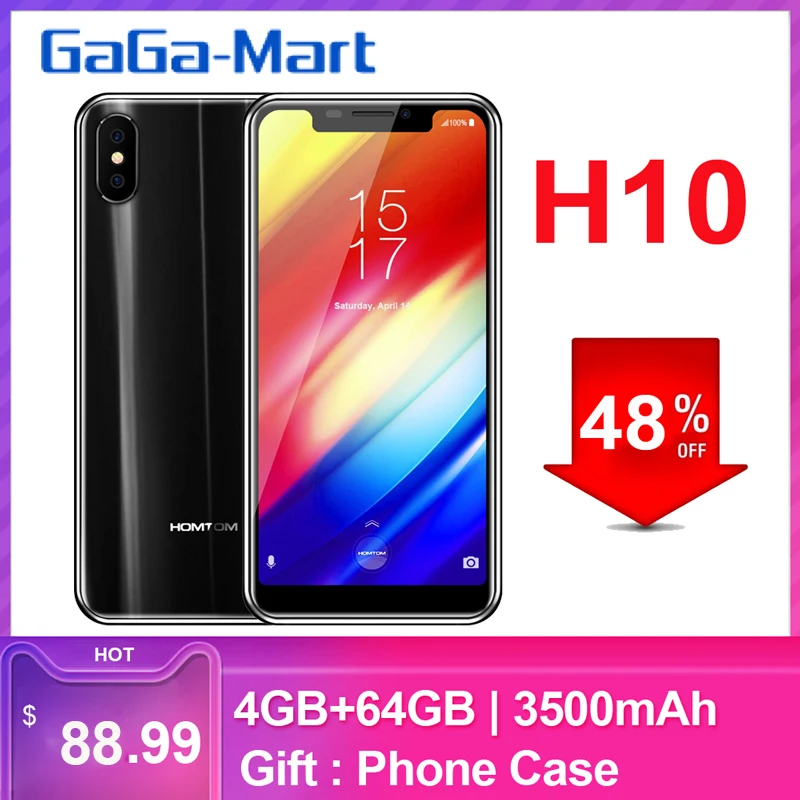 Мобильный телефон HOMTOM H10, 4 Гб ОЗУ, 64 Гб ПЗУ, четыре ядра, 5,85 дюйма, 4G, Android 8,1, распознавание лица, MTK6750, 3500 мА/ч, 16 МП, боковой отпечаток пальца
