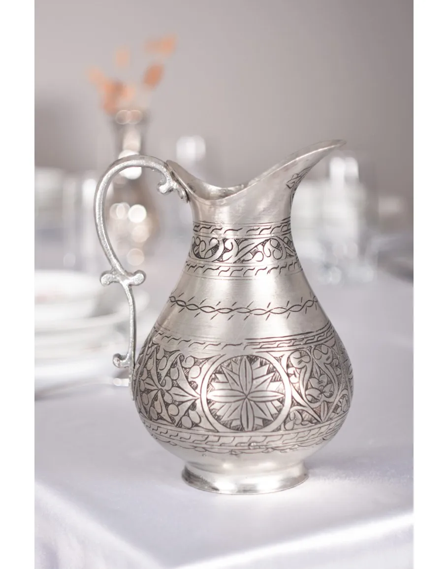 

Turkish Copper Handmade Pitcher Hand Crafted Engraved Hammered Engraved Copper Pure Solid Water Pitcher Jug Stainless