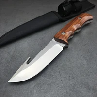 rhino shaped straight knife edc tool 7cr13mov steel fixed blade wood handle nylon sheath tactical hunting survival knives
