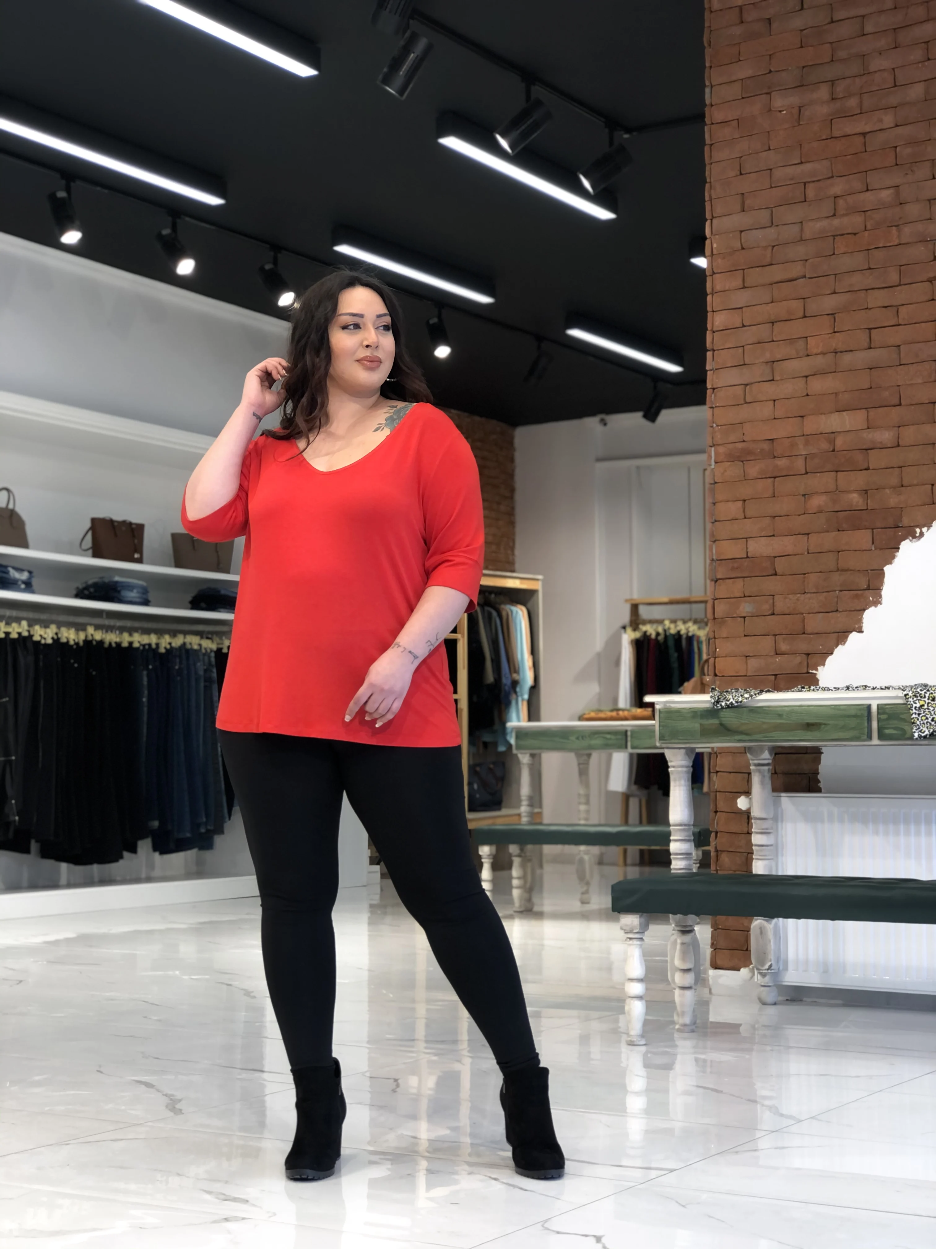 

Roxxlen Women Spring Summer Plus Size Blouse Red Color Half Open Back Side Comfortable Roomy Cotton and Lycra
