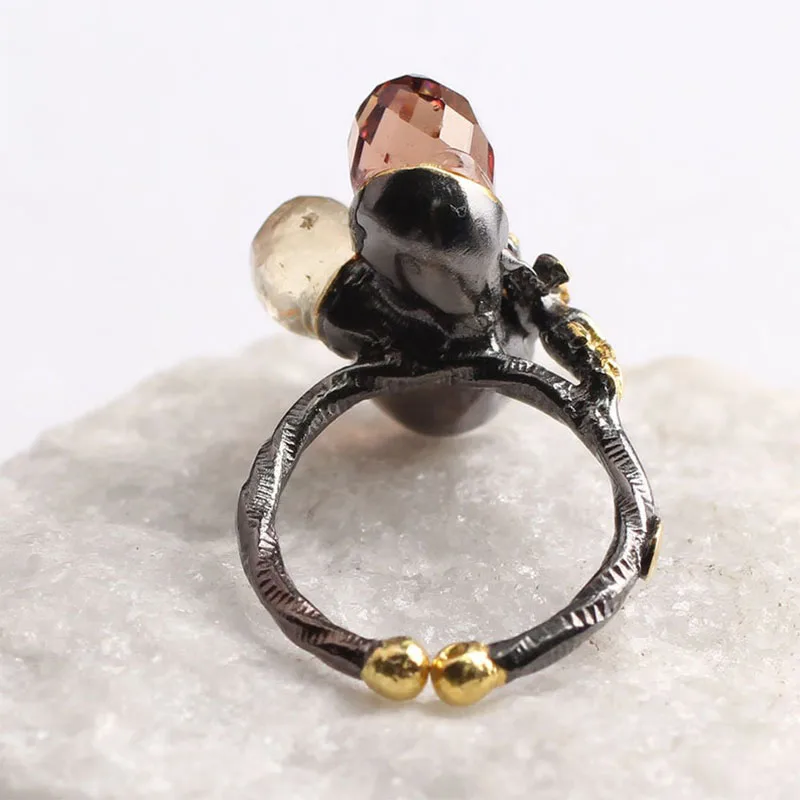 

Two Sultanite and White Zircon Womens Gold Plated Silver Ring, Woman 925 Silver Sultanite Handmade Ring