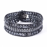 boho cuff bracelets natural stones beads leather wrap bracelet handmade beaded statement bracelets dropshipping