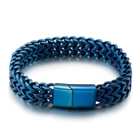 stainless steel double row chain bracelets for men punk blue gold silver color handles with magnet clasp mens bracelet 12mm