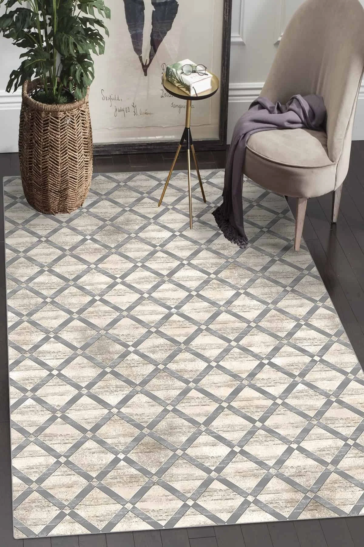 

Rug Carpet Living Room Turkish Workmanship Chain Beige Durable Soft Thick Home Textiles Non-Slip Sole Area Carpet