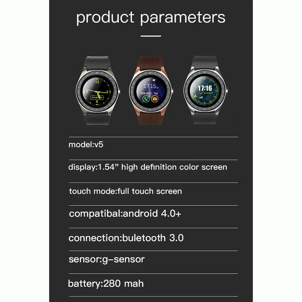 Смарт часы V5 мужские с поддержкой SIM карты Bluetooth и сенсорным экраном|Смарт-часы| |