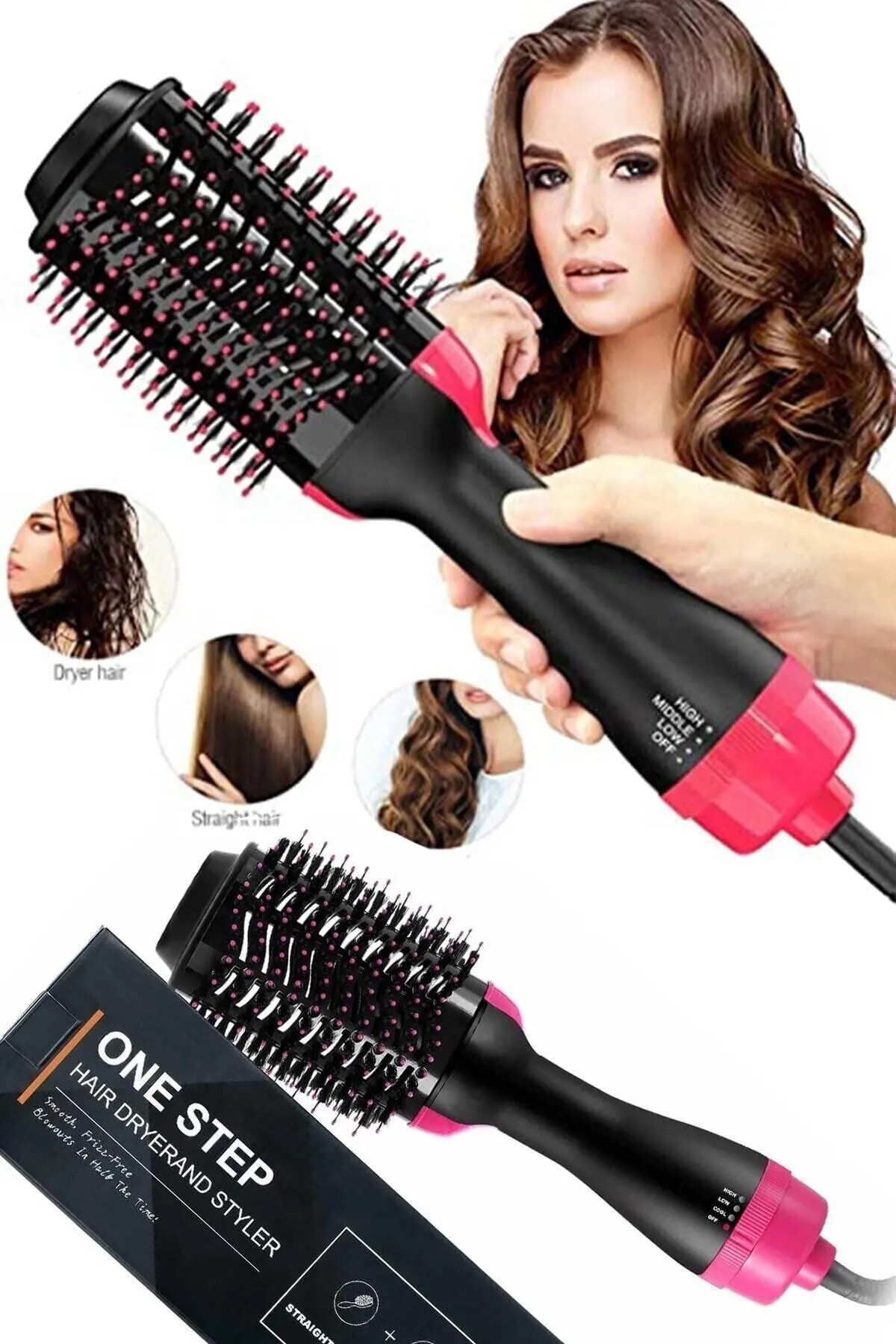 

Drying Hair Styling Brush Electric Comb Multi-Purpose Temperature Adjustable Hair Care Does Not Burn Black Pink Regulator Does N