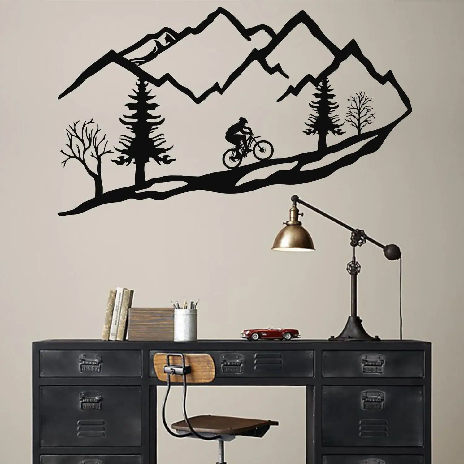 Металлический Настенный горный велосипед с деревьями декор украшение для дома