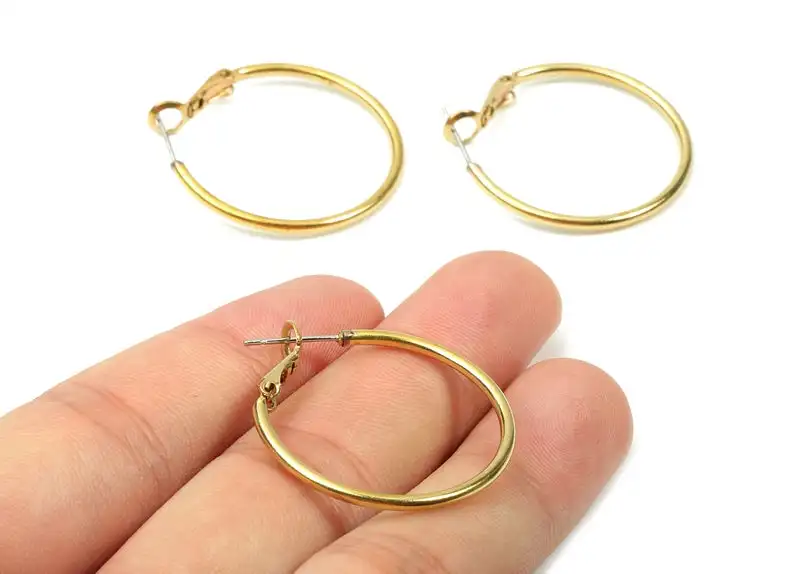 

Brass Earrings Hoop - Raw Brass Earring Clasp - Brass Earring Circle Clasp Findings - 4Pcs/Lot - 34x30x1.8mm - PP2870