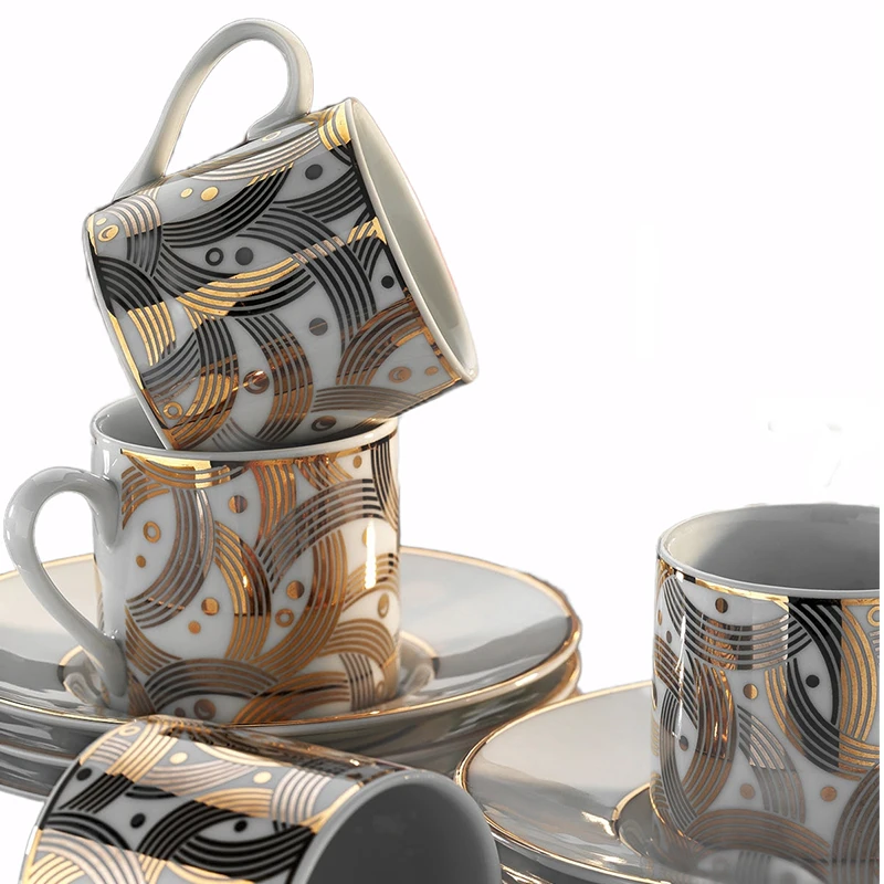 

Kutahya Porcelain Dream 7055 Pattern 6 Person Coffee Cup Set Turkish Coffee Espresso Made in Turkey %100 Original