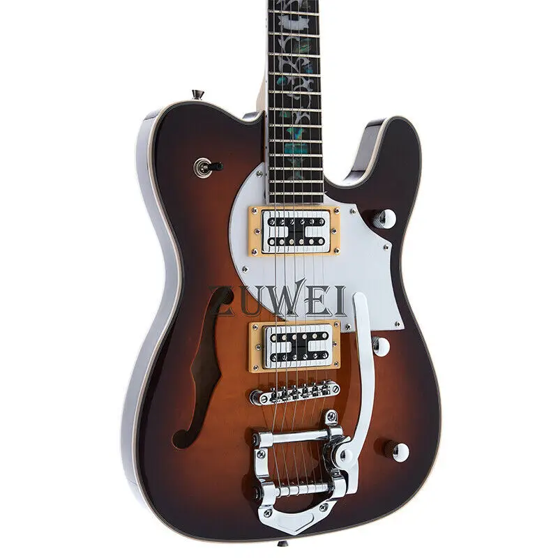 

New High Quality F Hole Semi Hollow Body Custom 6 Strings Tobacco Color Electric Guitar Maple Body And Neck Rosewood Fingerboar