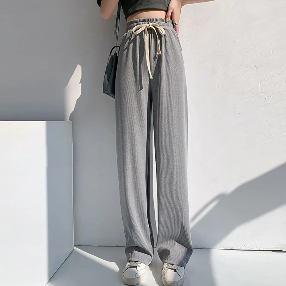 

Ice Silk Cool Summer Women Pants Drawstring Solid Color Loose Baggy Trousers For Women High Waist Casual Female Pants