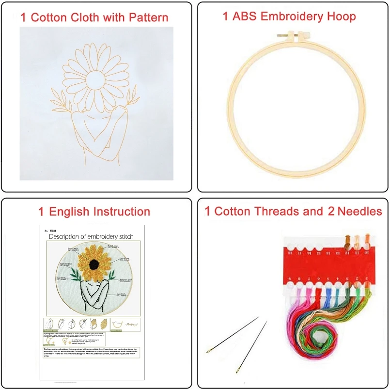 

Beautiful Lady Embroidery Starter Kit for Beginners, Modern Embroidery Kits, Learn To Embroider, English Description (A)