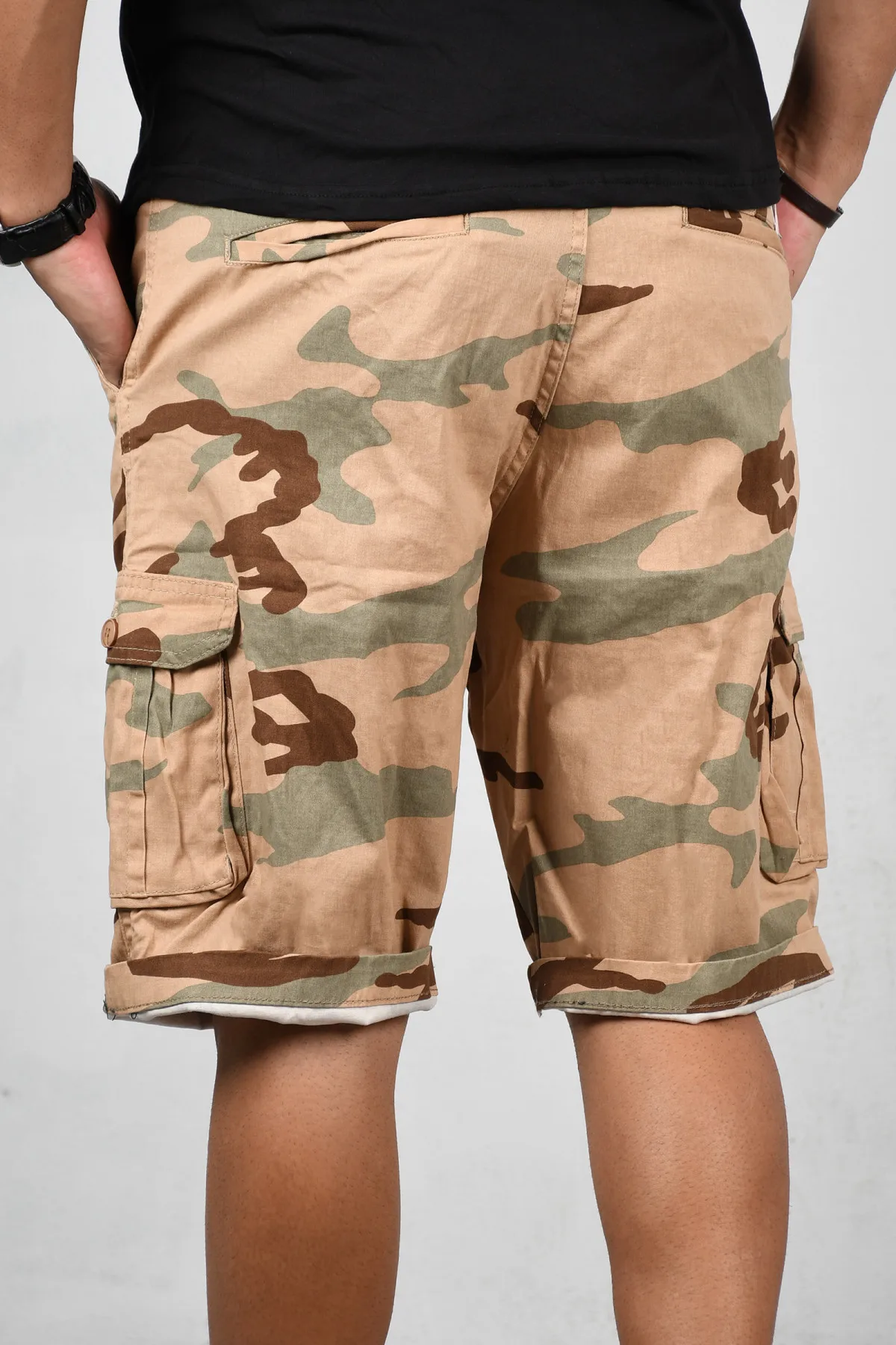 

DeepSEA Male Camel Short Cotton Shorts Camouflage Cargo Pants Slim Fit Cotton Hunting Summer The Military Everyday For Male 2012014